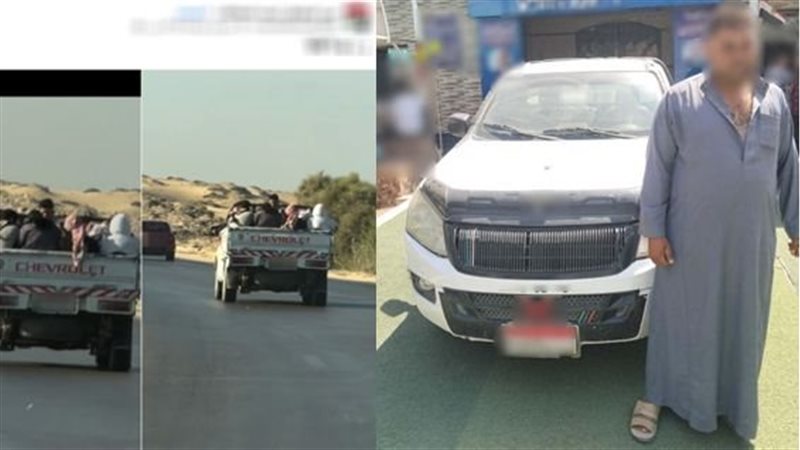 سيارة ربع نقل تقل عمالاً فوق صندوقها الخلفي سيارة ربع نقل تقل عمالاً فوق صندوقها الخلفي
