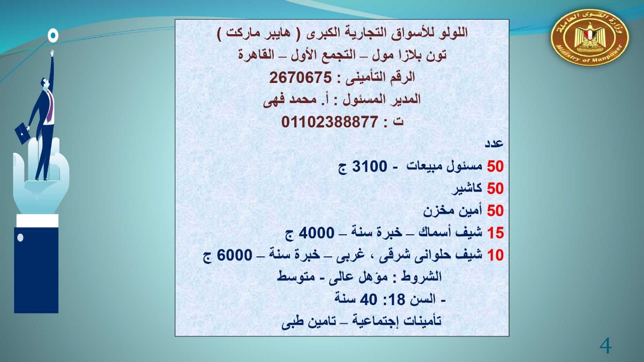 القوى العاملة:3981 وظيفة شاغرة بتخصصات مختلفة في 11 محافظة 2
