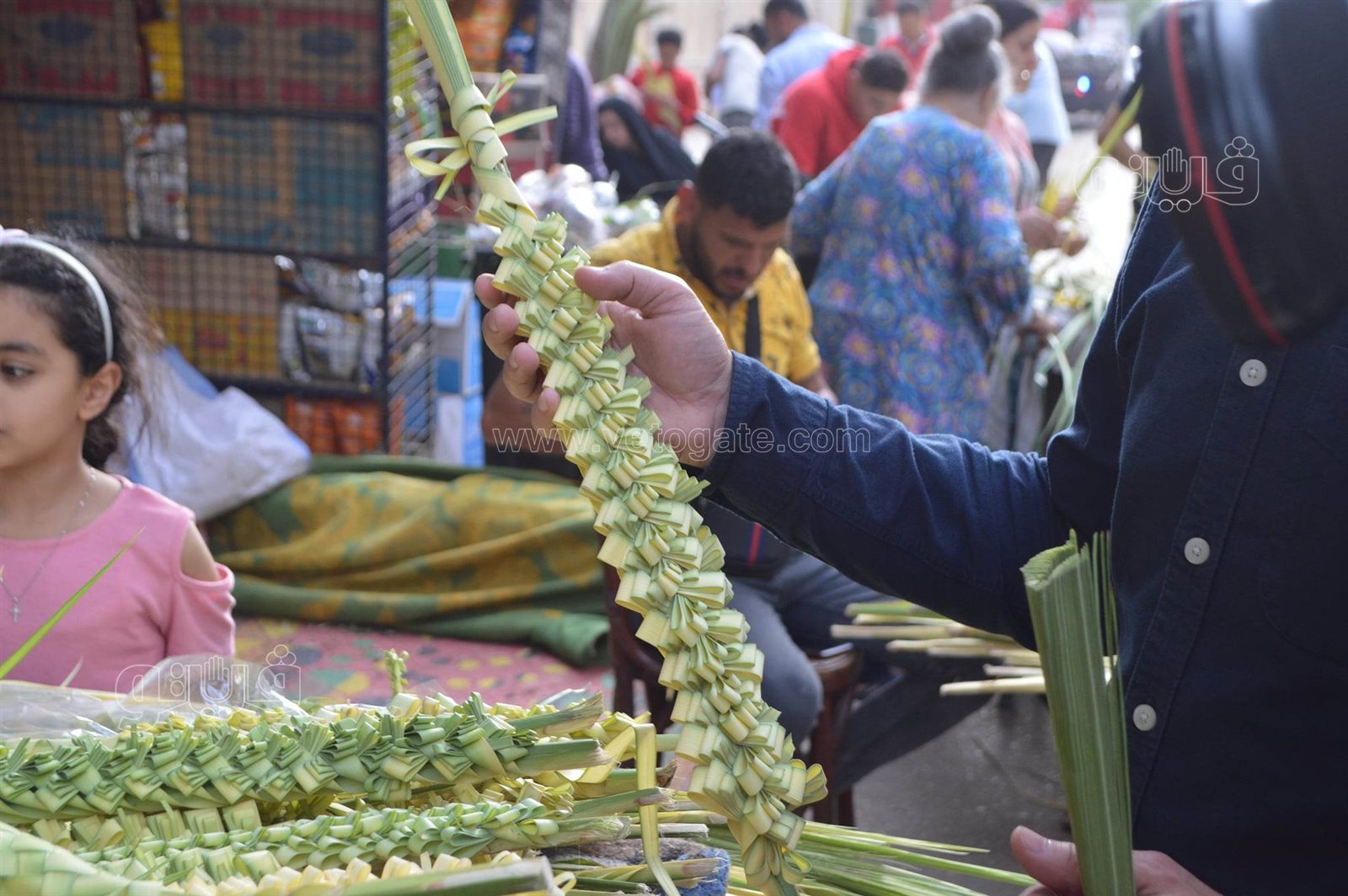  صناعة السعف أمام كنائس شبرا للاحتفال بأحد الشعانين (2)