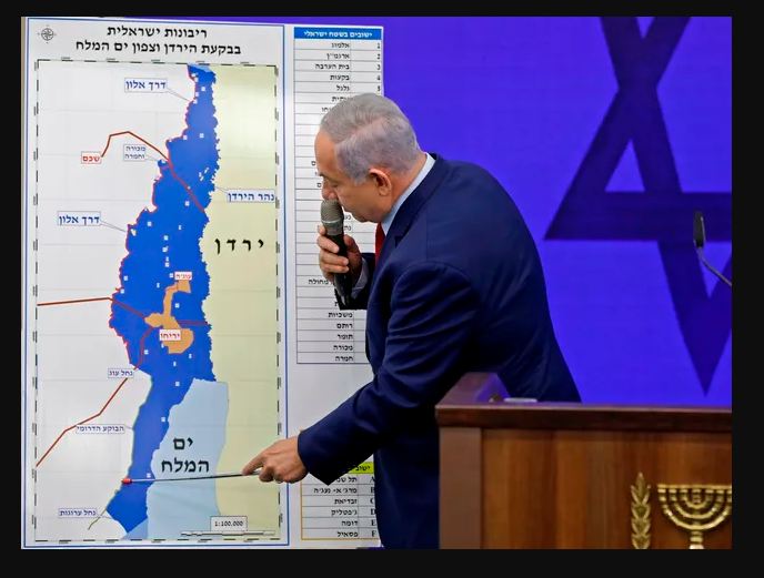نتنياهو أمام خريطة الضفة الغربية، فيتو