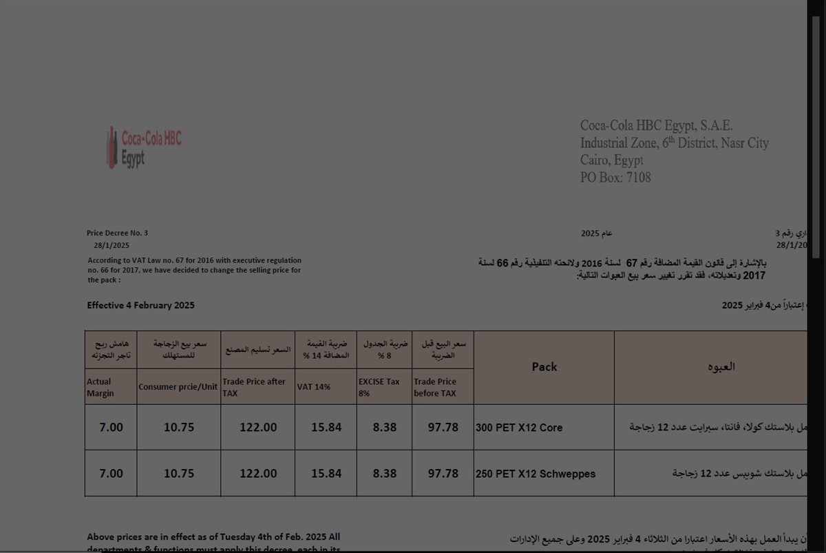 <strong>أسعار كوكاولا وشويبس وفانتا وسبرايت في فبراير 2025</strong>