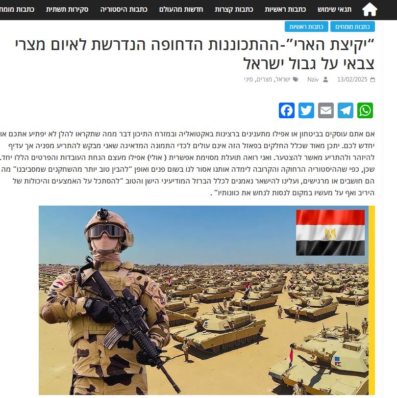 تقرير موقع العبري عن الجيش المصري، فيتو