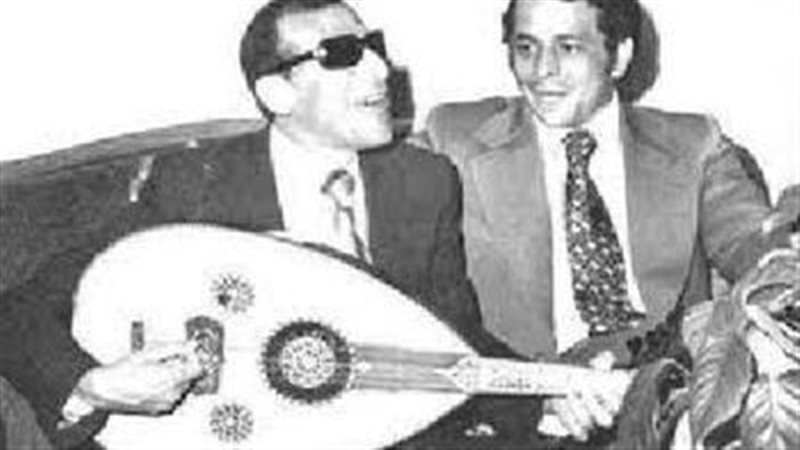 سيد مكاوى وفؤاد حداد اثناء تسجيل المسحراتى