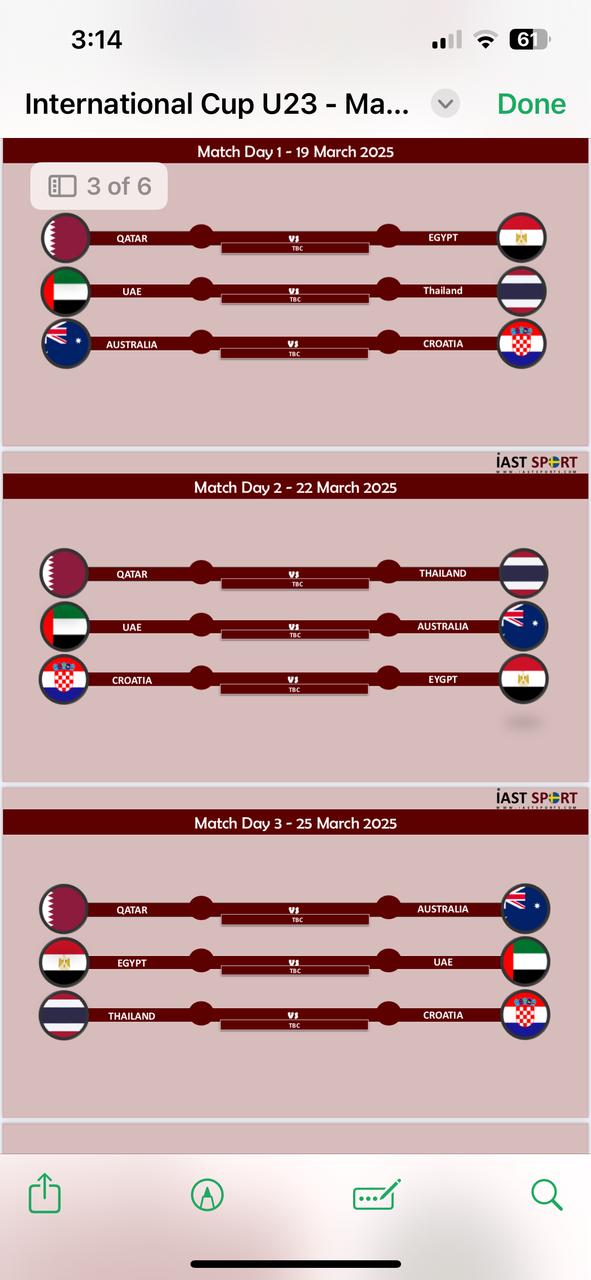 جدول مباريات دورة قطر الودية الدولية للشباب، فيتو