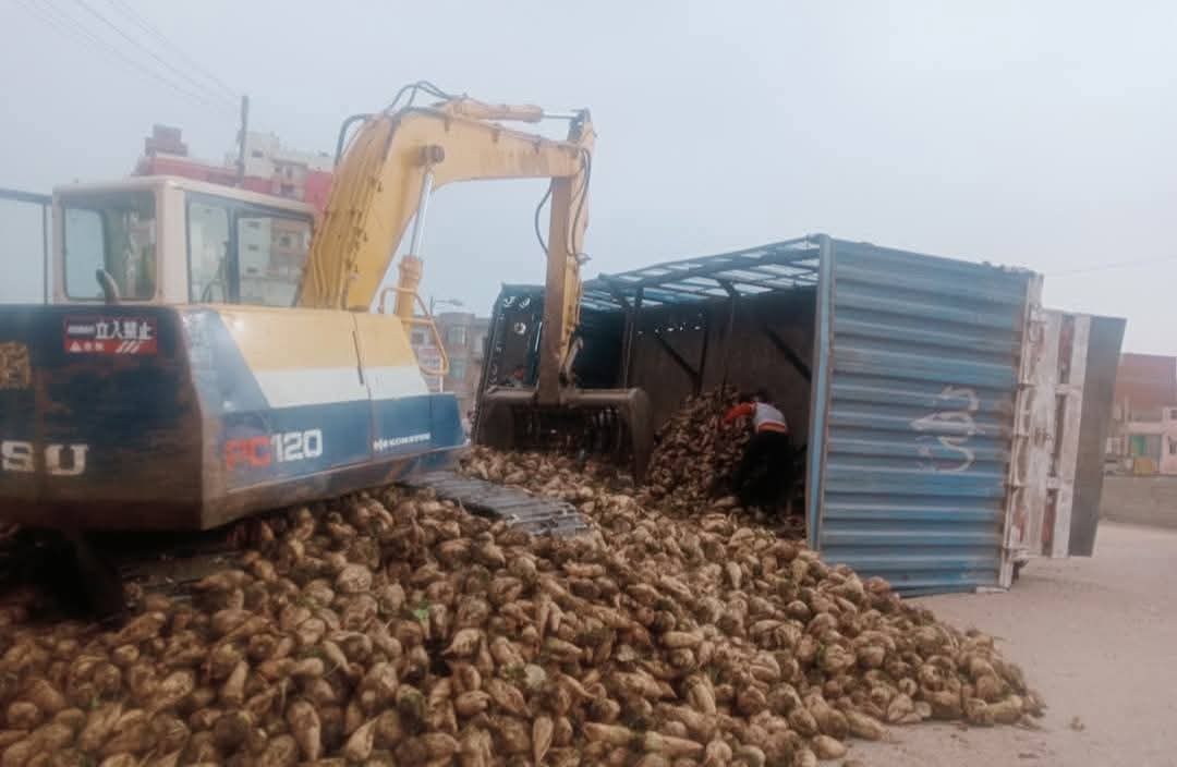 انقلاب سيارة بنجر علي كوبري بدكرنس في الدقهلية، فيتو