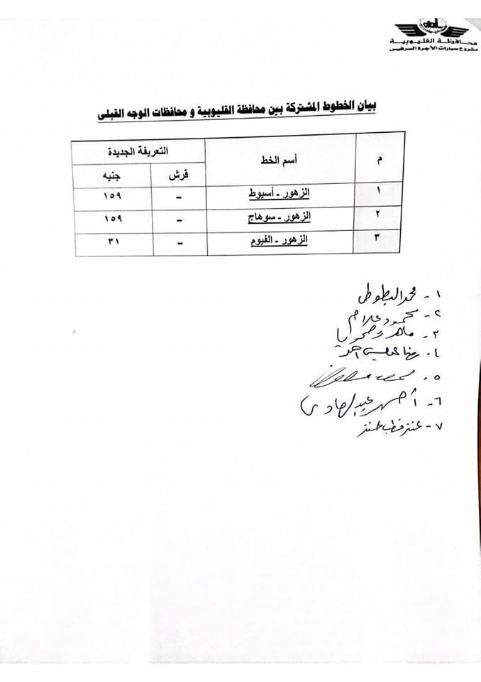 تعديل تعريفة الركوب بالقليوبية،فيتو