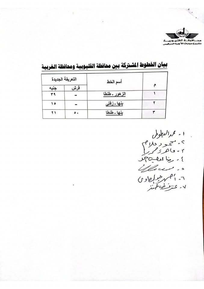 تعديل تعريفة الركوب بالقليوبية،فيتو