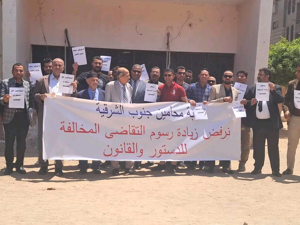 وقفة احتجاجية للمحامين بالشرقية اعتراضًا على زيادة الرسوم القضائية، فيتو