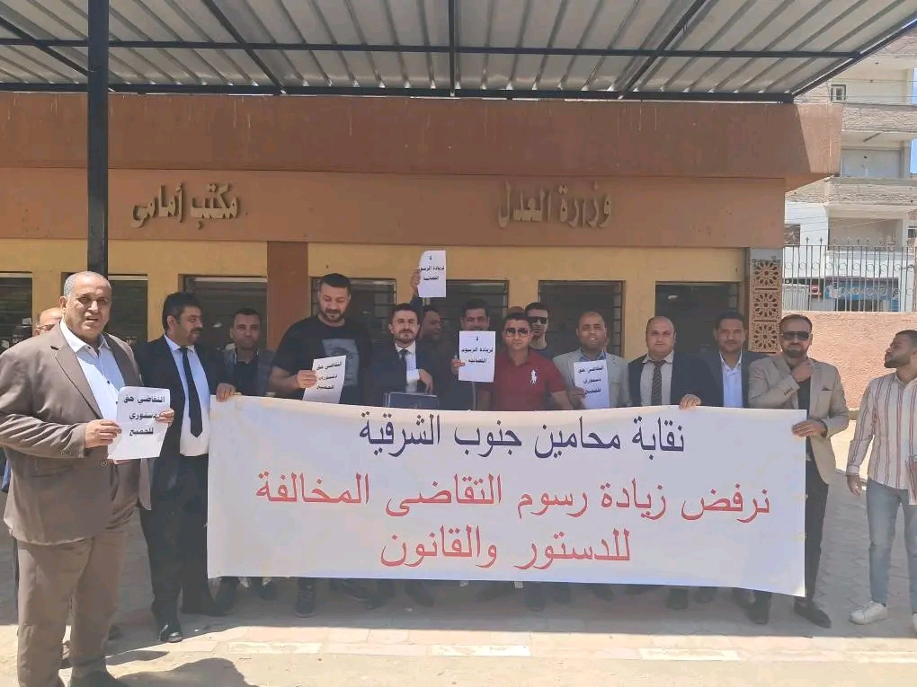 وقفة احتجاجية للمحامين بالشرقية اعتراضًا على زيادة الرسوم القضائية، فيتو