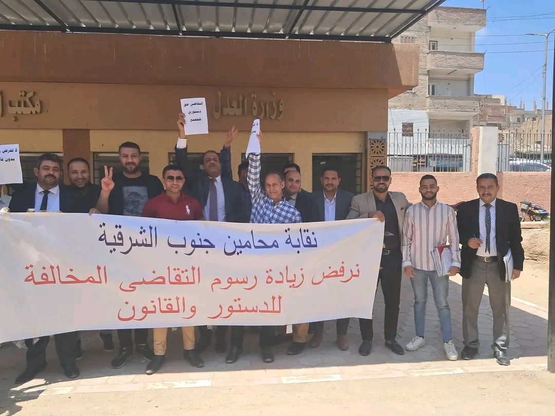 وقفة احتجاجية للمحامين بالشرقية اعتراضًا على زيادة الرسوم القضائية، فيتو