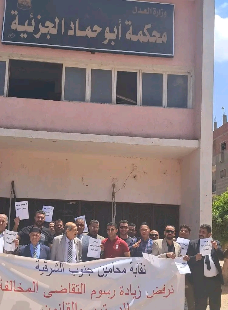 وقفة احتجاجية للمحامين بالشرقية اعتراضًا على زيادة الرسوم القضائية، فيتو