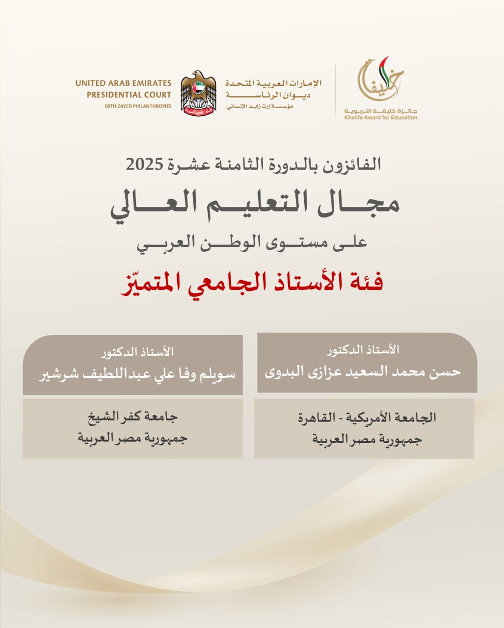 مصريان ضمن الفائزين بجائزة خليفة التربوية 