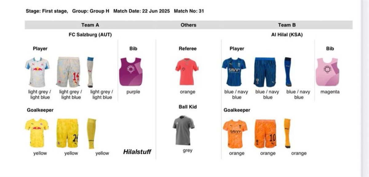 الزي الرسمي لمباراة الهلال وسالزبورج، فيتو
