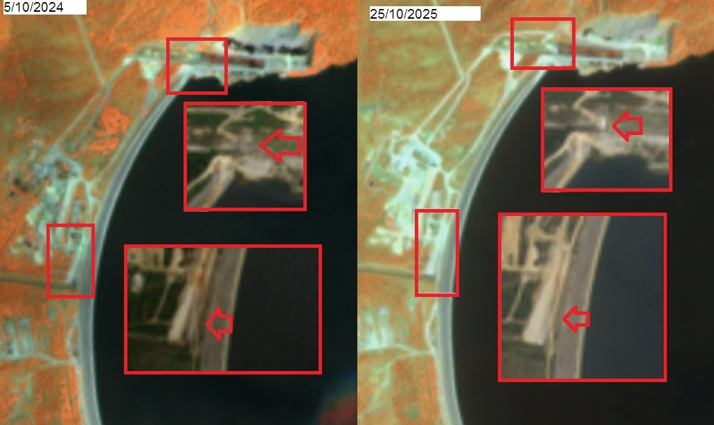 قناة المفيض في حالات الطوارىء وامتدت على مقربة من قناة تصريف التسرب، فيتو