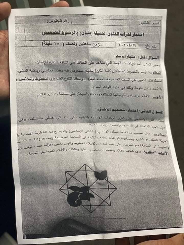 نموذج اختبارات القدرات لكلية الفنون الجميلة 