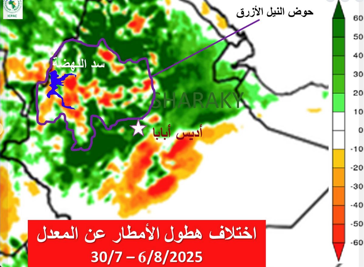 اختلاف معدل سقوط الأمطار على النيل الأزرق، فيتو