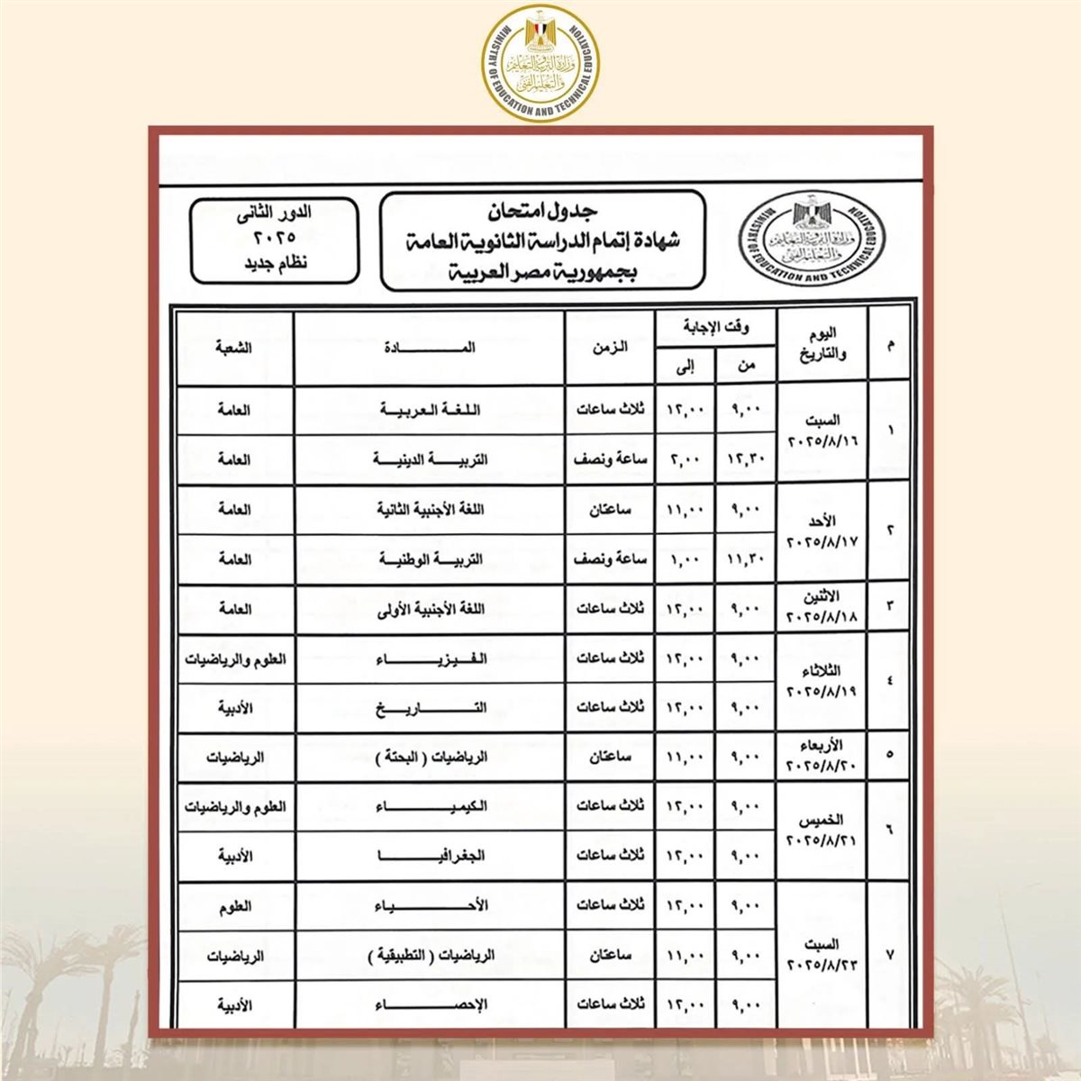 جدول الامتحانات، فيتو