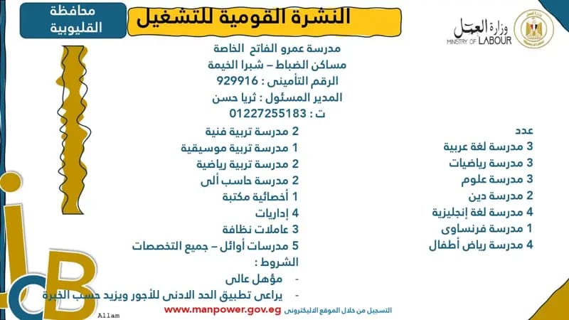 وظائف القوي العاملة بالقليوبية،فيتو