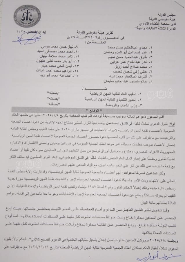 هيئة مفوضي الدولة توصي ببطلان انتخابات نقابة المهن الرياضية