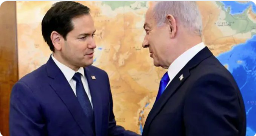 نتنياهو يصافح روبيو أمام خريطة الشرق الأوسط، فيتو