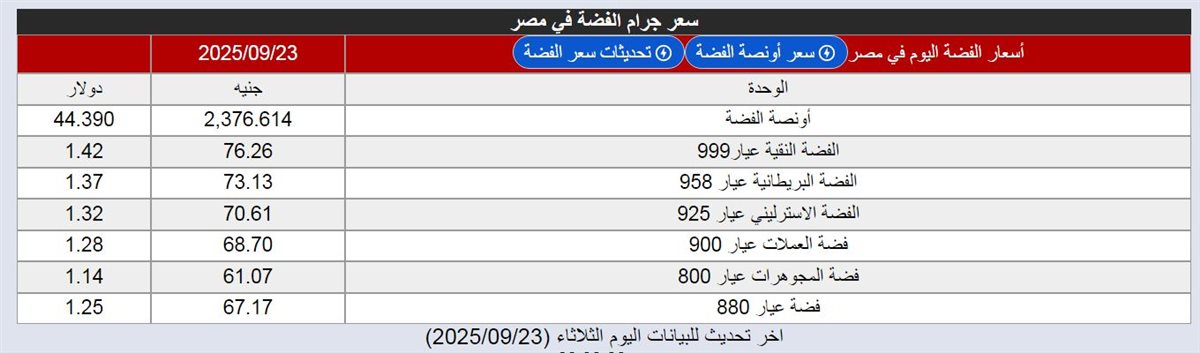 سعر جرام الفضة اليوم