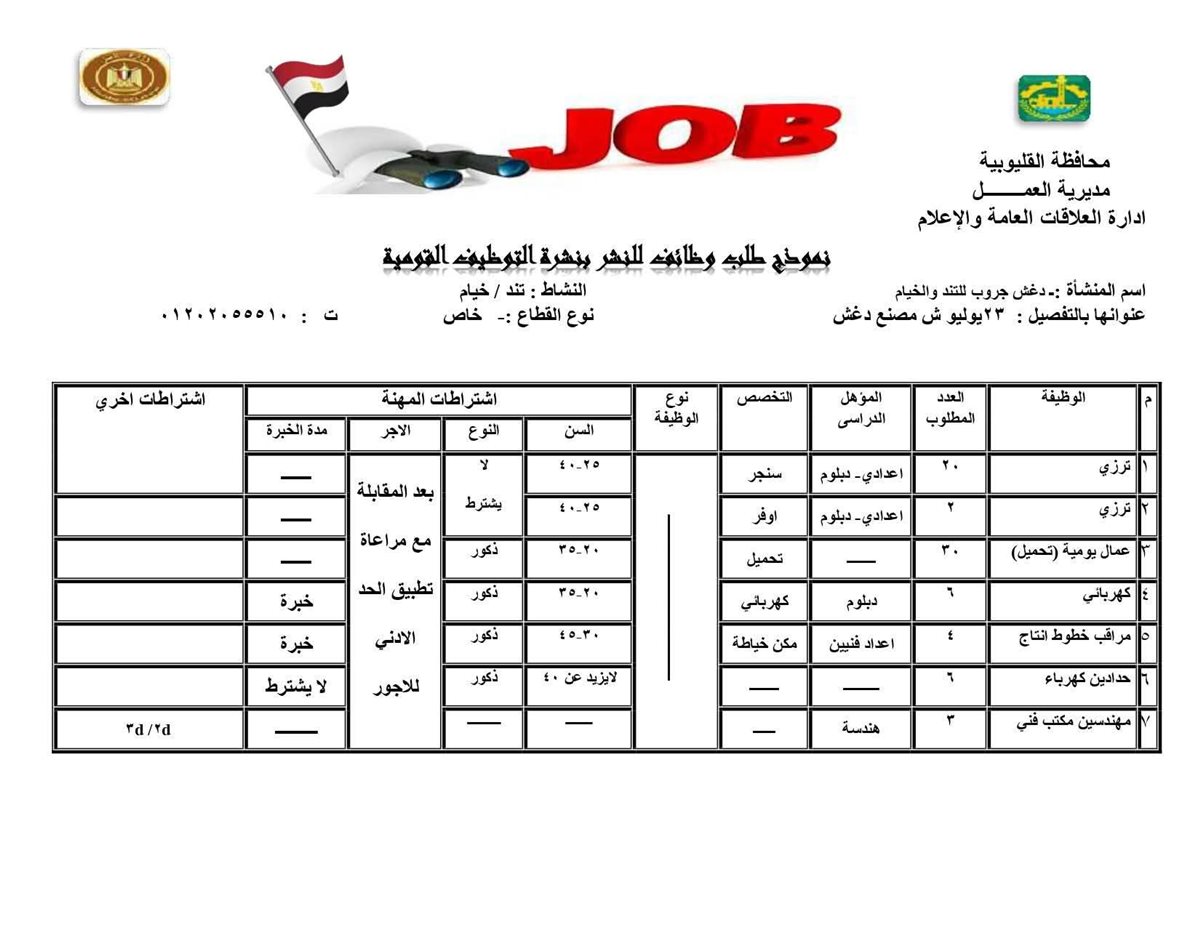 فرص عمل بالقليوبية، فيتو 