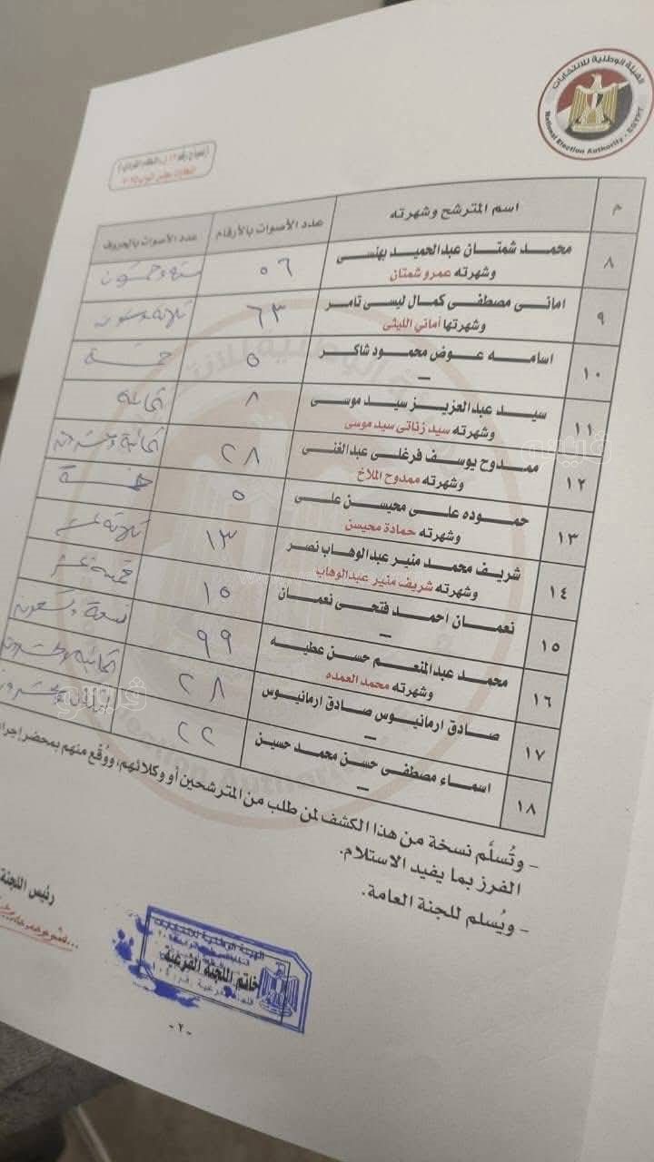 الحصر العددي لانتخابات الإعادة في الدائرة الثالثة بأسيوط (4)