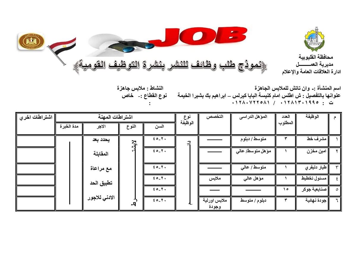 وظائف وفرص عمل بالقليوبية، فيتو