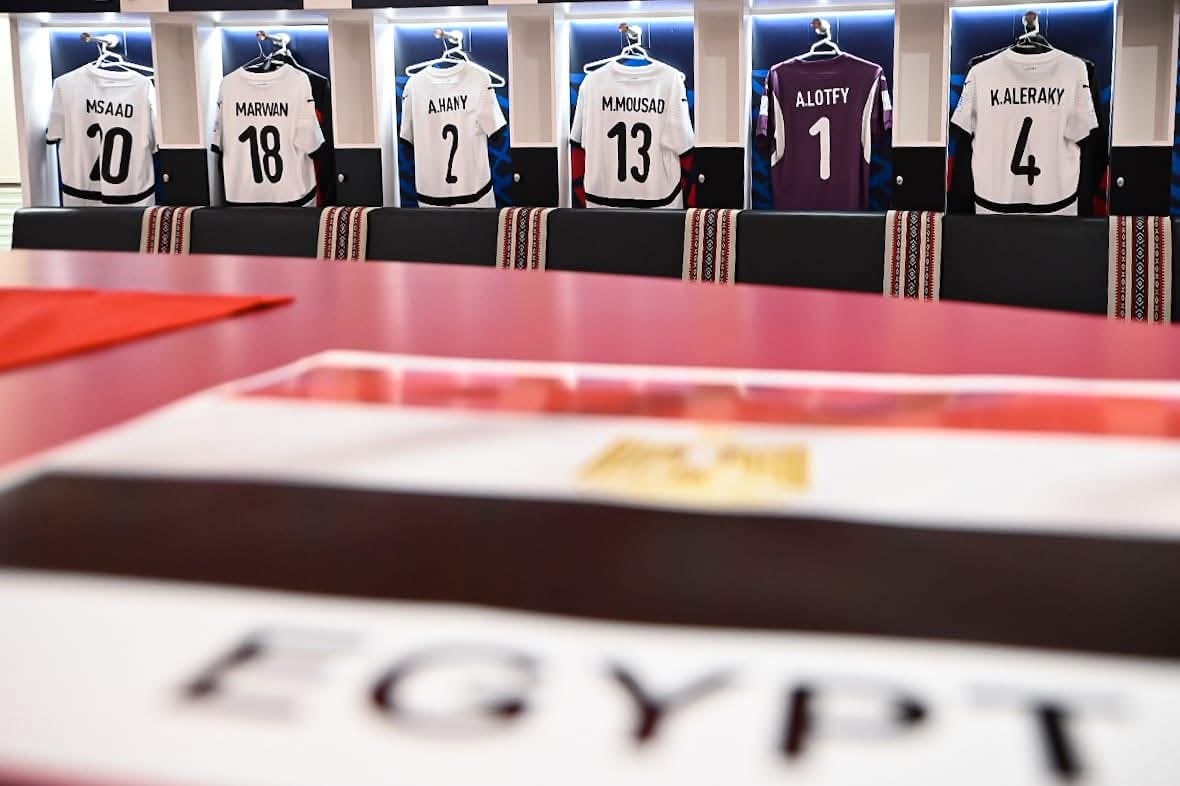 غرفة ملابس منتخب مصر باستاد البيت بالعاصمة الدوحة
