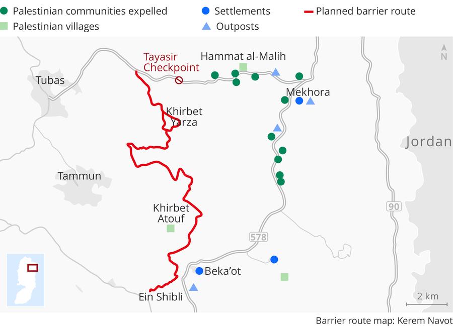 خريطة توضح مخطط الجدار القرمزي الاستيطاني