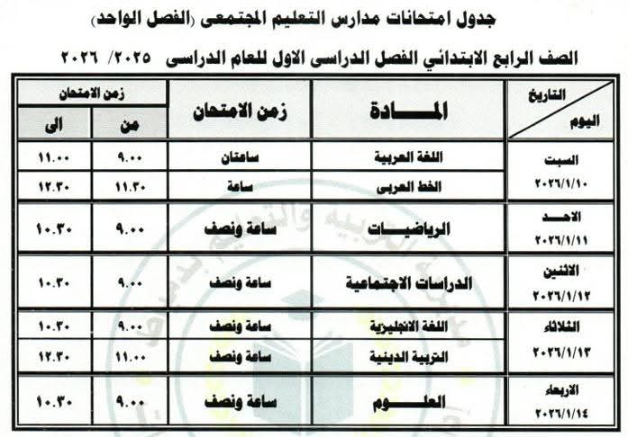 جداول امتحانات دمياط الفصل الدراسي الاول