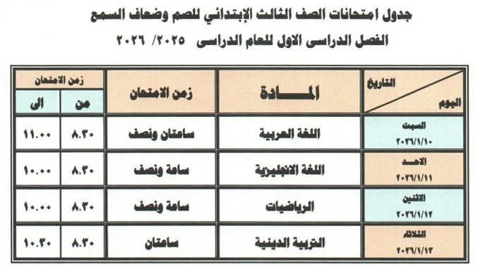 جداول امتحانات دمياط الفصل الدراسي الاول