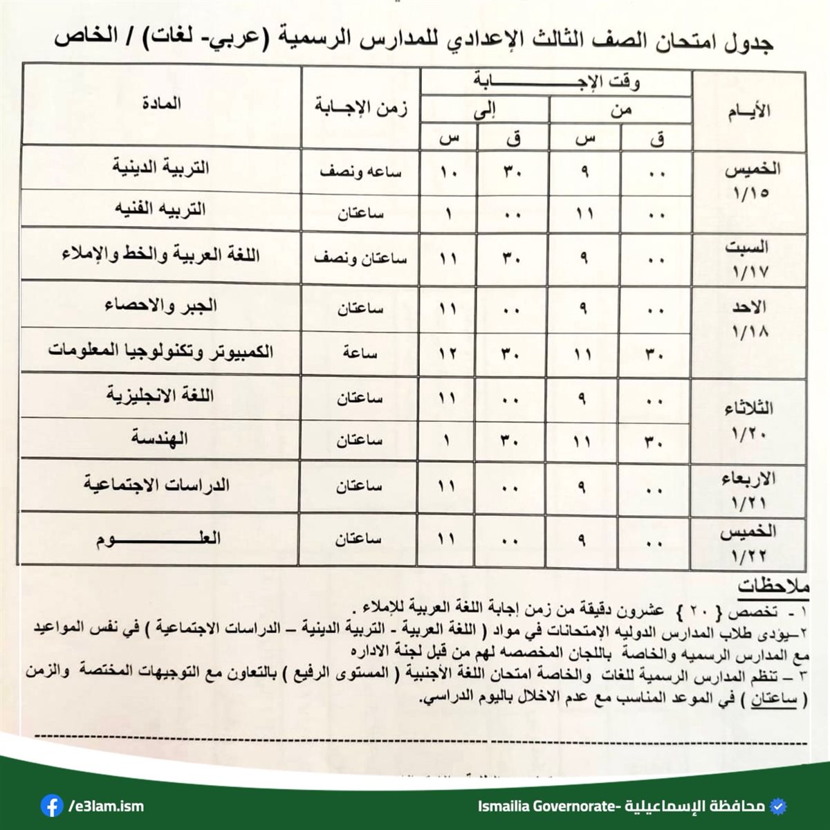 موعد الامتحانات في محافظة الإسماعيلية، فيتو&nbsp;