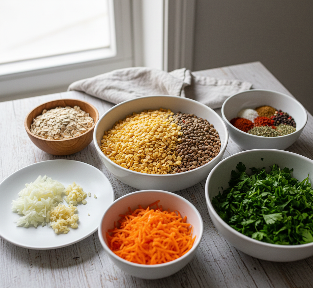 مكونات كفتة العدس بالشوفان