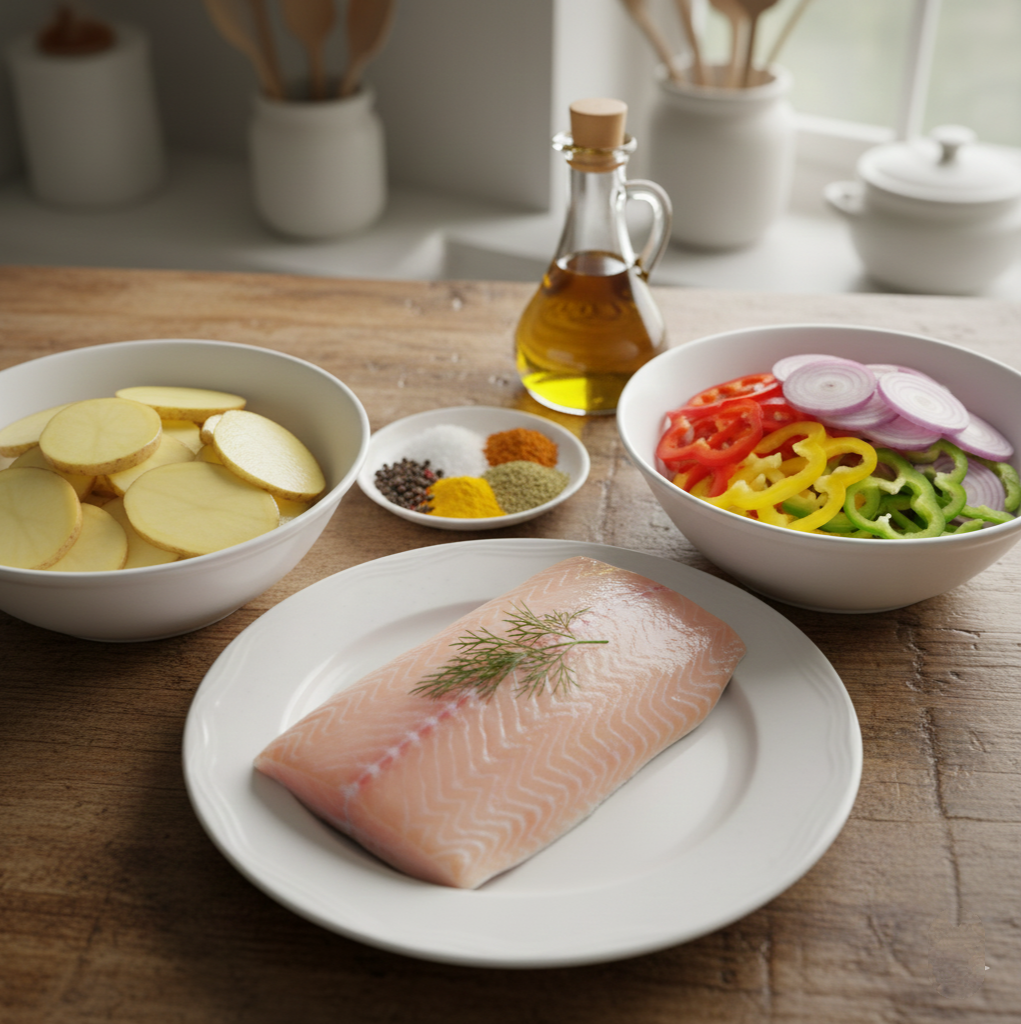 مكونات صينية السمك بالبطاطس