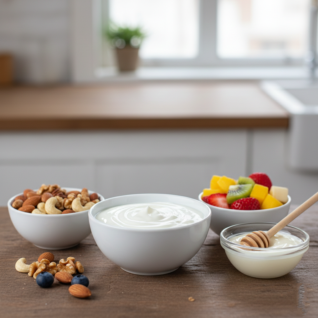 مكونات كاسات الزبادي بالفواكه