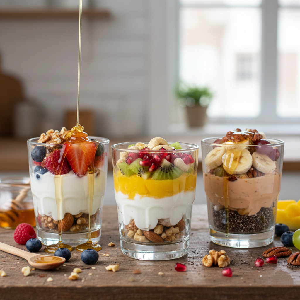 كاسات الزبادي بالفواكه والعسل