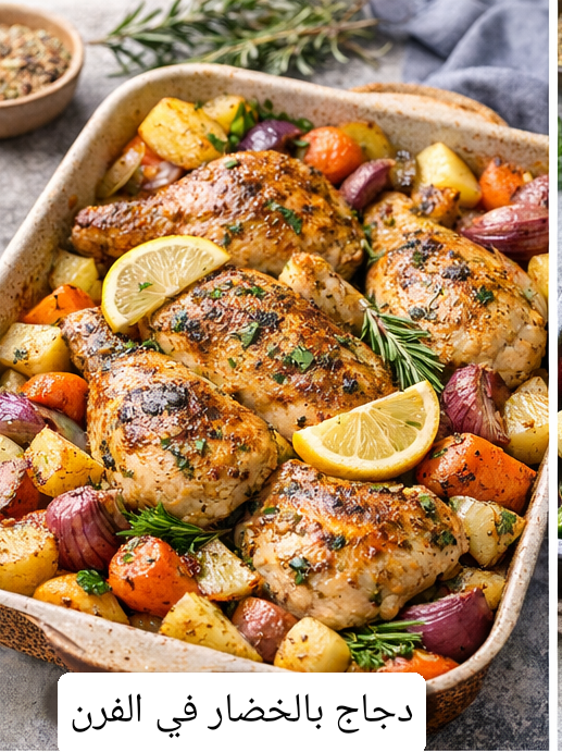 دجاج بالخضار في الفرن