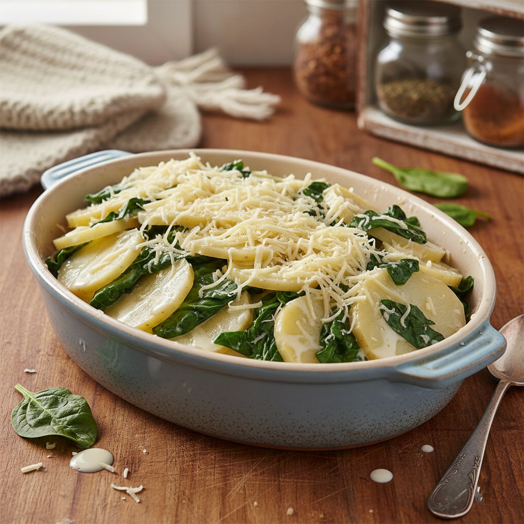 طاجن بطاطس بالسبانخ