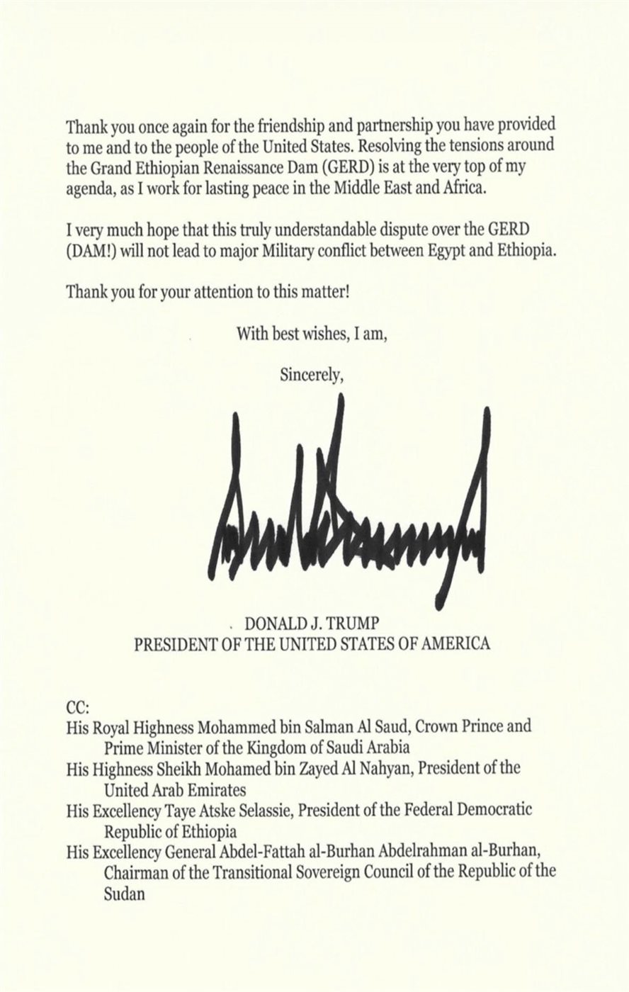 رسالة ترامب إلى السيسي، فيتو