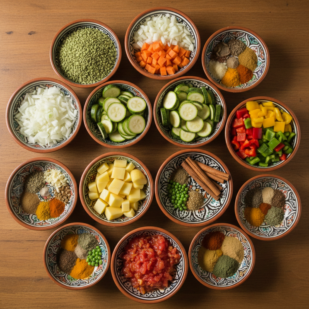 مكونات طاجن الفريك بالخضار