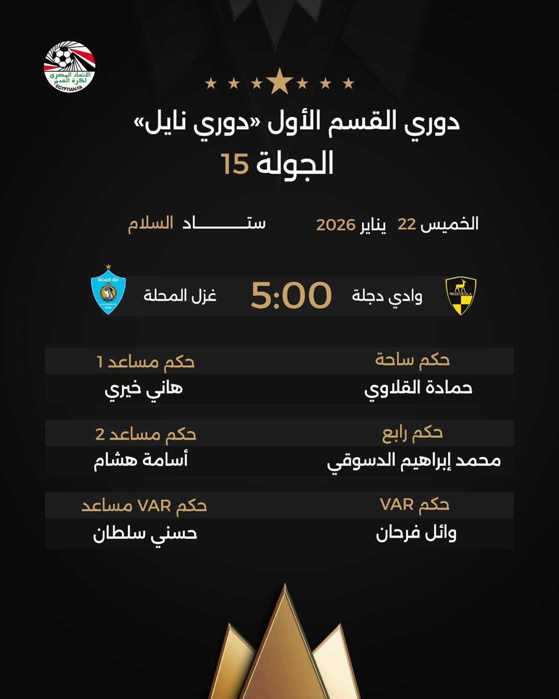 حكام مباراة وادي دجلة وغزل المحلة، فيتو