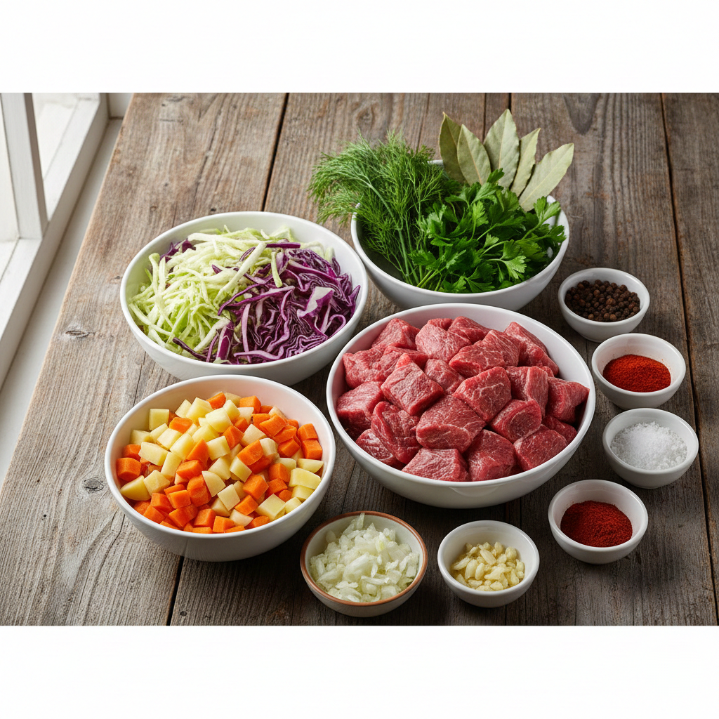 مكونات شوربة الكرنب باللحمة