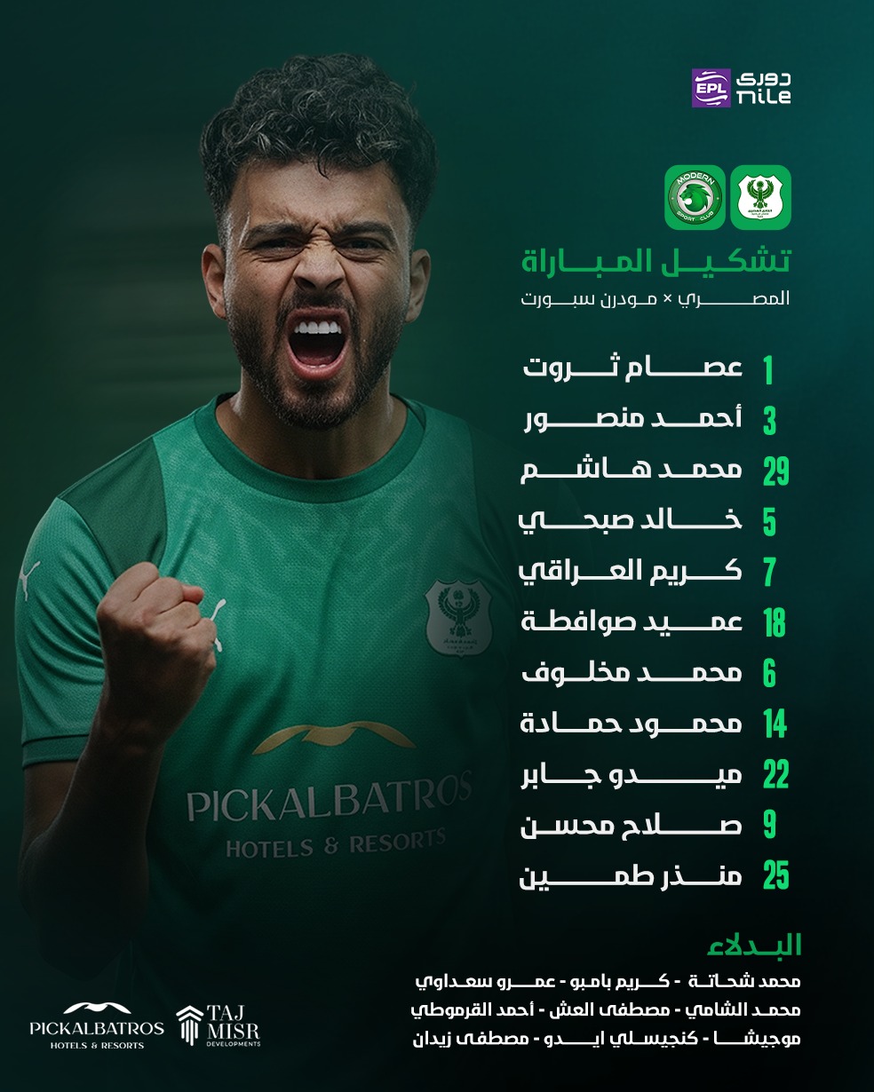تشكيل المصري أمام مودرن سبورت، فيتو