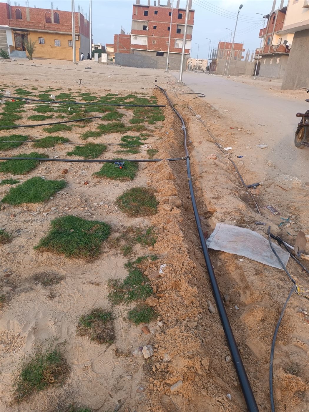 جانب من أعمال تحويل المنطقة العشوائية إلى مسطح أخضر، فيتو