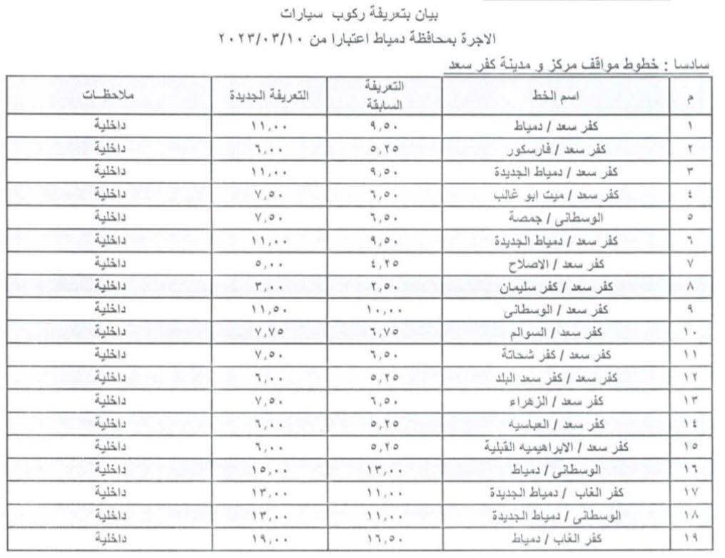 تعريفة الركوب الجديدة