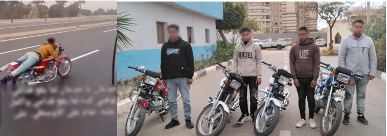 ضبط 4 شباب لقيادتهم دراجات نارية بحركات استعراضية خطرة على طريق سريع بالقاهرة