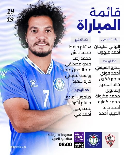 قائمة سموحة لمباراة الزمالك، فيتو