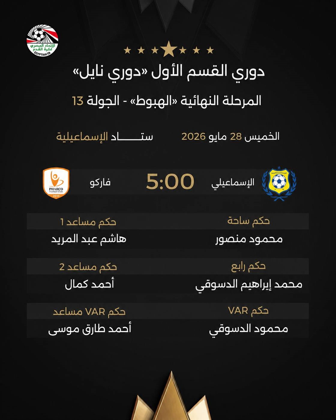 حكام لقاء الإسماعيلي وفاركو، فيتو