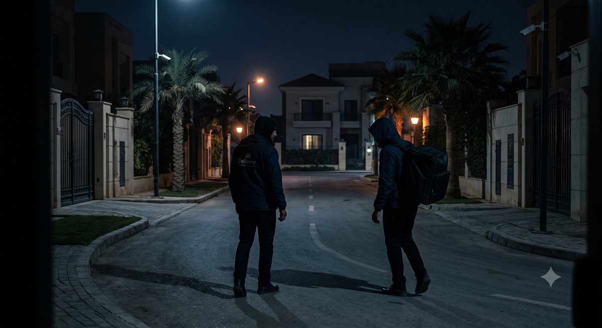 المتهم الرئيسي وشريكه أثناء توجههما إلى منزل المجني عليه كما تخيلهما الذكاء الاصطناعي